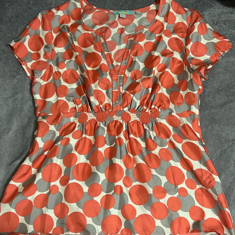 Boden orange polka dot top
